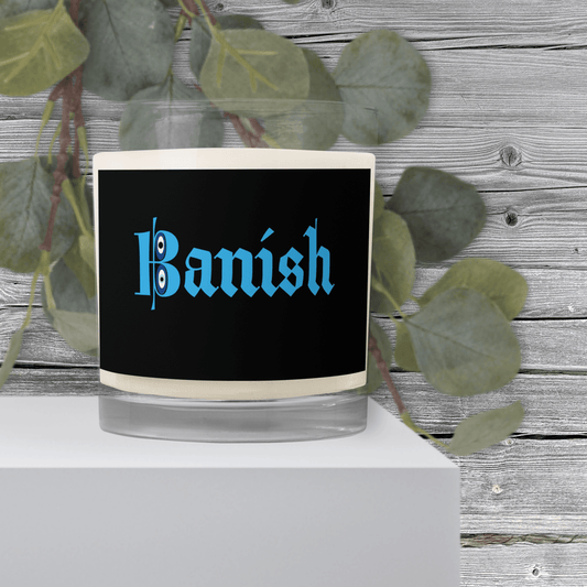 Banish with Evil Eye Glass jar soy wax candle- unscented white candle - Winter Island Trading Co.