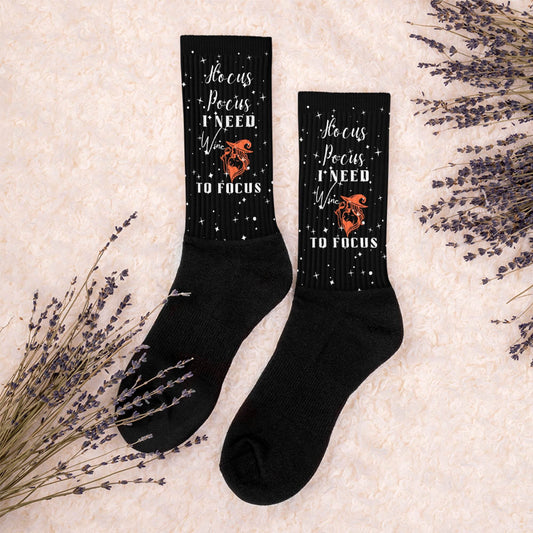 Hocus Pocus I need Wine to Focus Socks - Winter Island Trading Co.