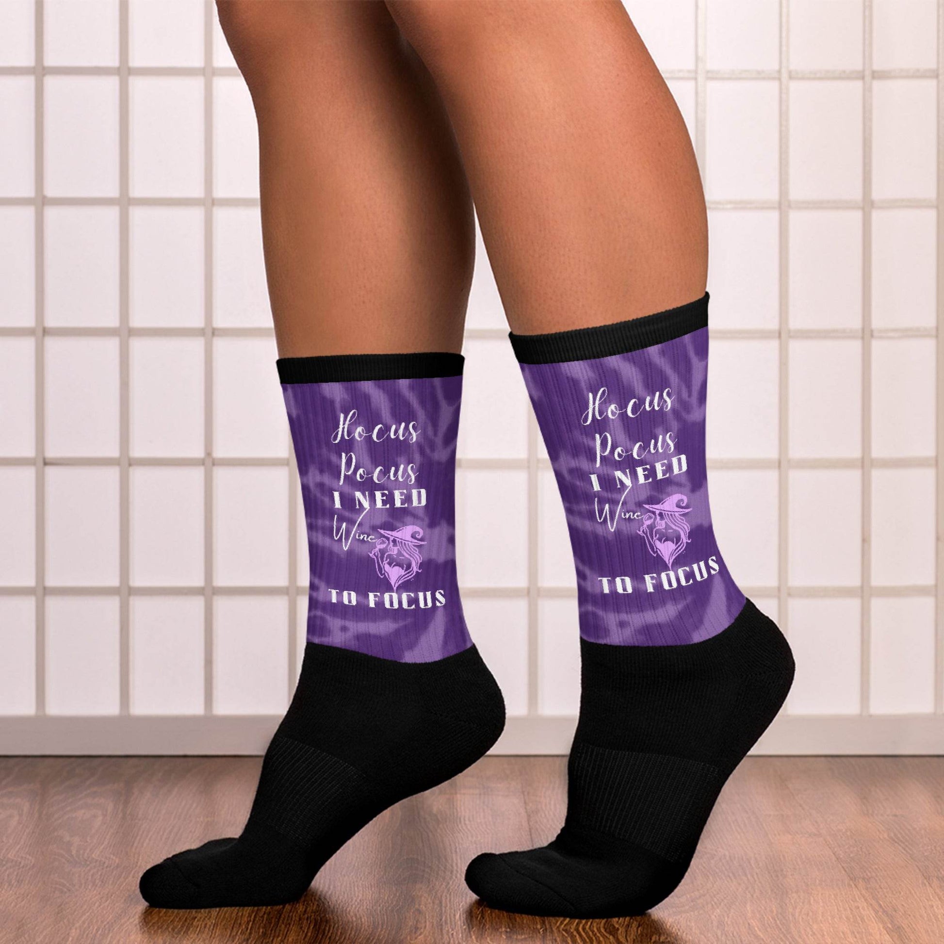 Hocus Pocus I Need Wine to Focus Socks - Winter Island Trading Co.