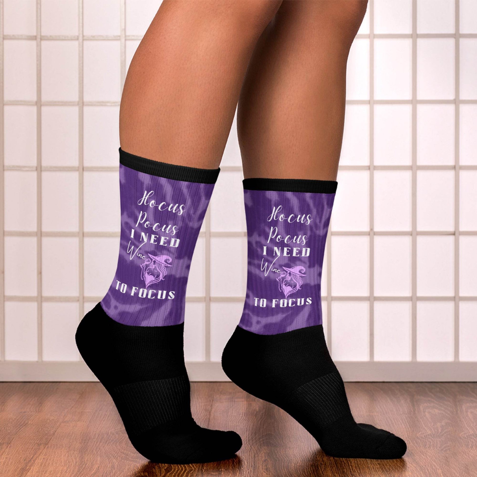 Hocus Pocus I Need Wine to Focus Socks - Winter Island Trading Co.
