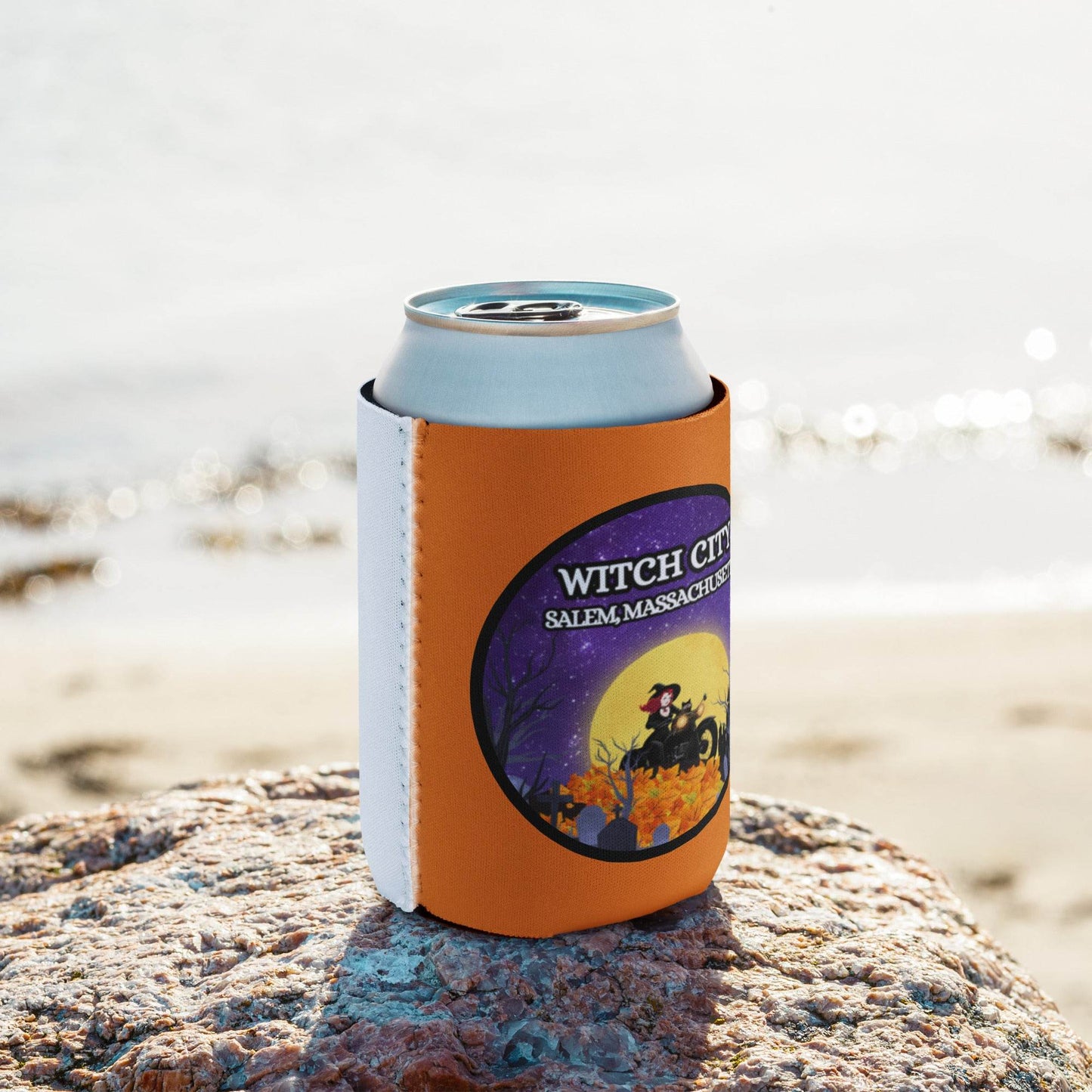 Witchy City Motorcycle Ride Salem MA Can cooler - Winter Island Trading Co. - Winter Island Trading Co.