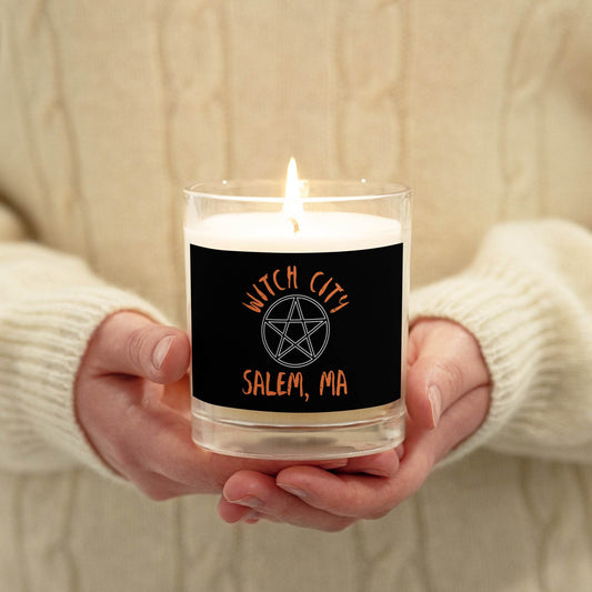 White Protection Candle with Classic Salem Pentagram - Unscented - Winter Island Trading Co.