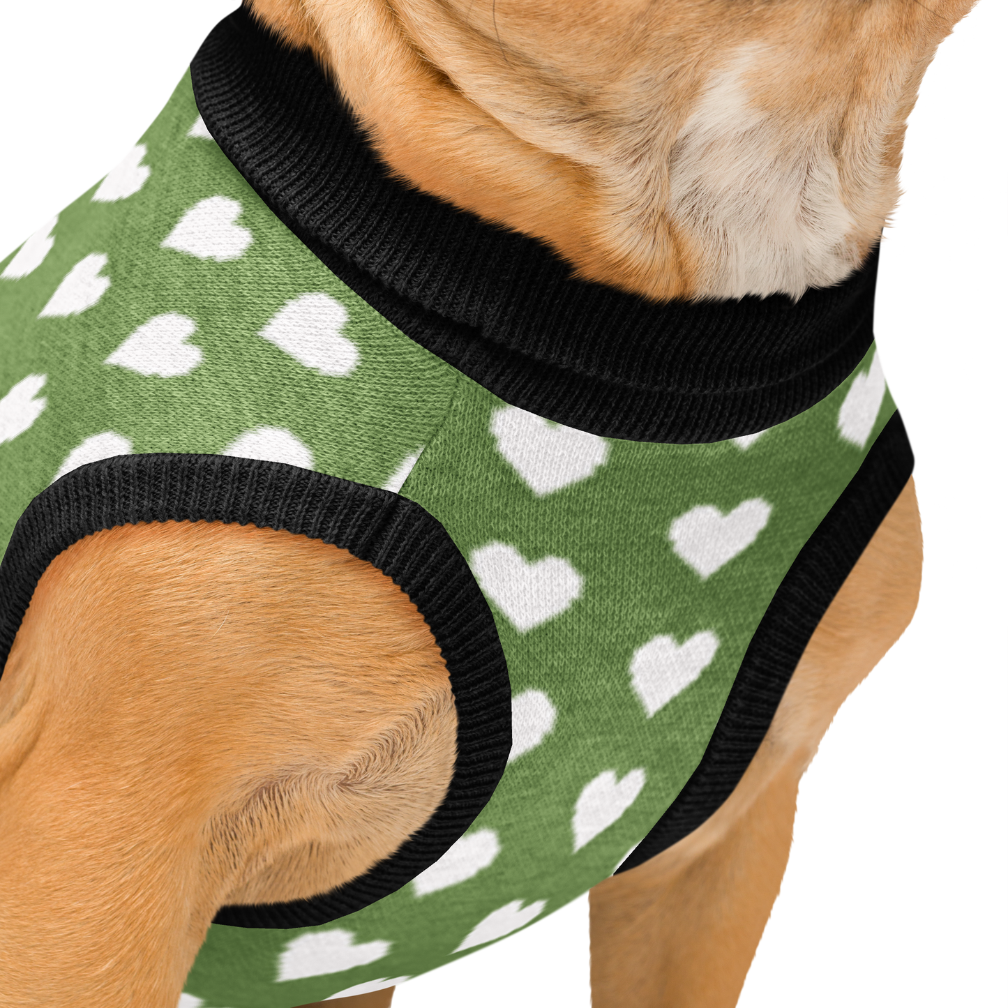 Green and White Heart Pattern Knitted pet sweater