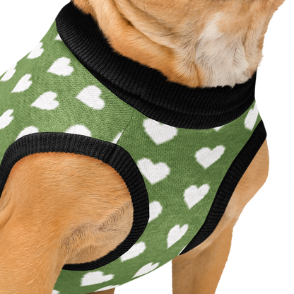 Green and White Heart Pattern Knitted pet sweater