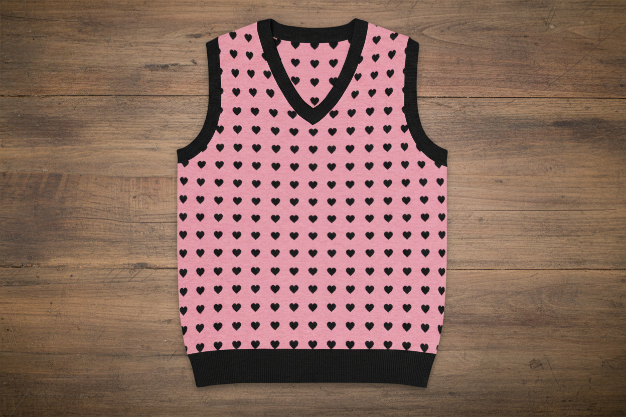 black heart on pink sweater vest valentine's day sweater