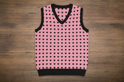 black heart on pink sweater vest valentine's day sweater