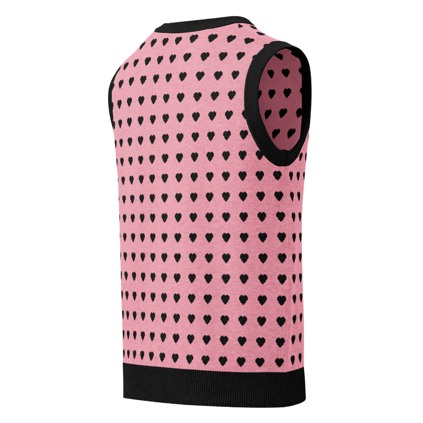 Pink and Black Heart Knit V-neck Sweater Vest