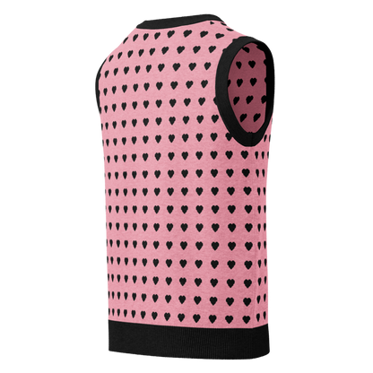 Pink and Black Heart Knit V-neck Sweater Vest