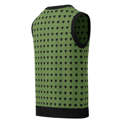 Green and Black Heart Knit V-neck Sweater Vest