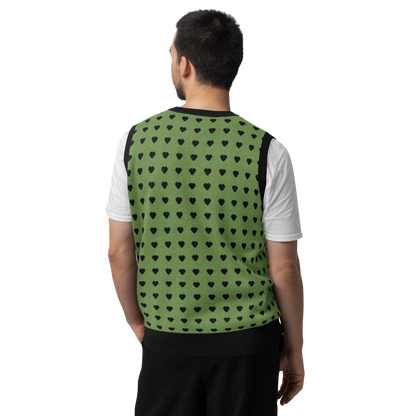 Green and Black Heart Knit V-neck Sweater Vest