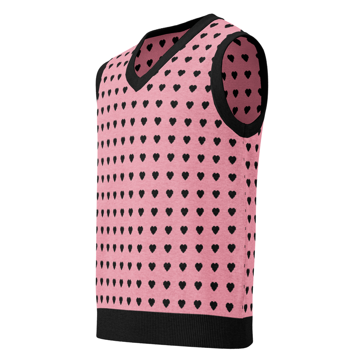 Pink and Black Heart Knit V-neck Sweater Vest