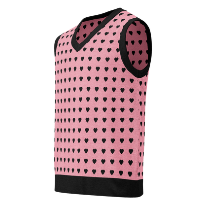 Pink and Black Heart Knit V-neck Sweater Vest