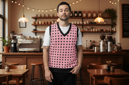 Pink and Black Heart Knit V-neck Sweater Vest