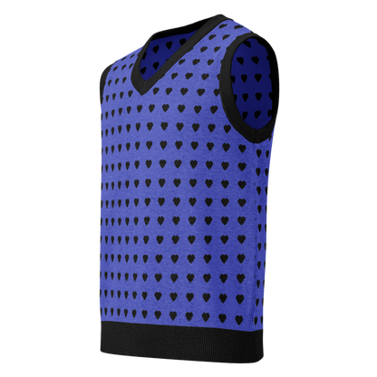 Purple and Black Heart Knit V-neck Sweater Vest