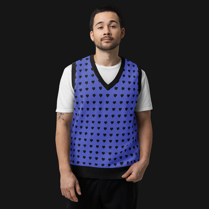 Purple and Black Heart Knit V-neck Sweater Vest