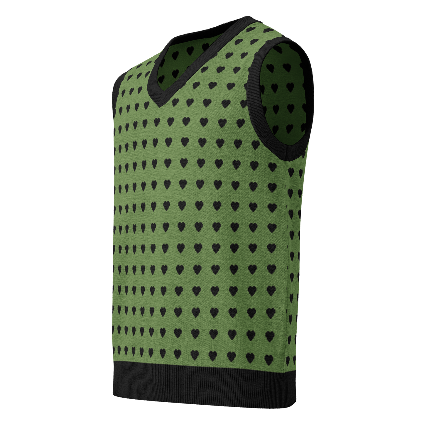 Green and Black Heart Knit V-neck Sweater Vest