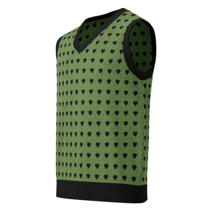 Green and Black Heart Knit V-neck Sweater Vest