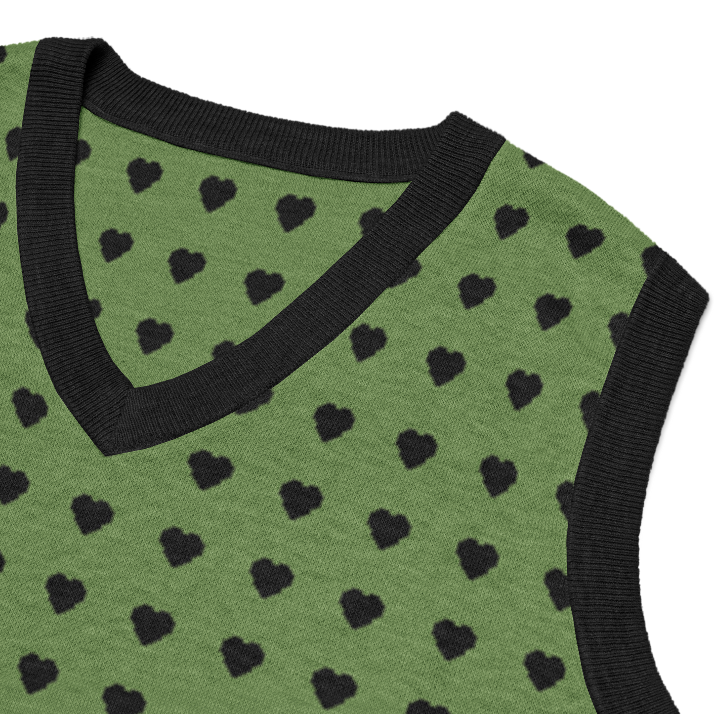 Green and Black Heart Knit V-neck Sweater Vest