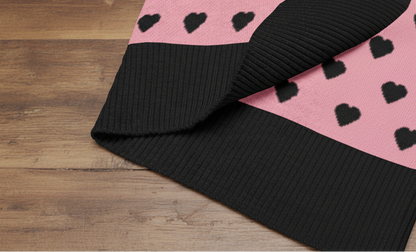 Pink and Black Heart Knit V-neck Sweater Vest