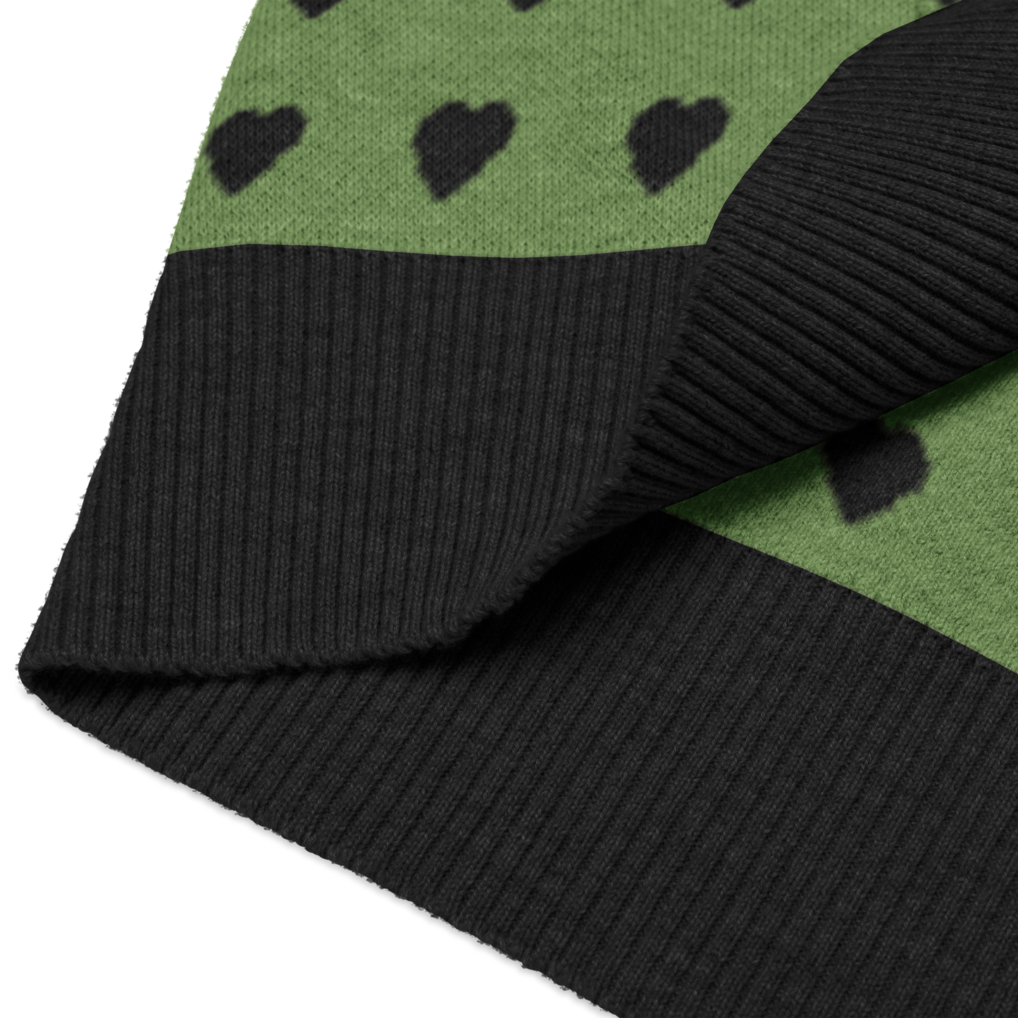 Green and Black Heart Knit V-neck Sweater Vest