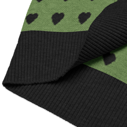 Green and Black Heart Knit V-neck Sweater Vest