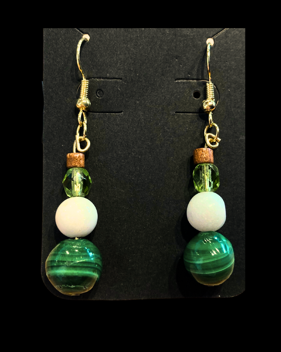 Malachite and Snow Quartz Gold Plated Drop Earrings