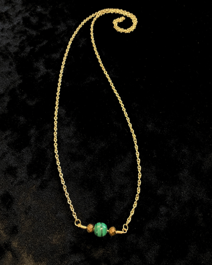Malachite Necklace Gold Plated No Clasp