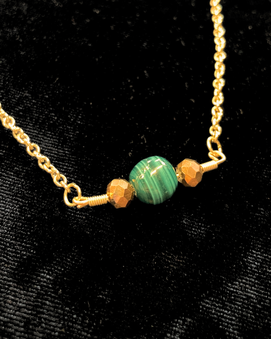 Malachite Necklace Gold Plated No Clasp