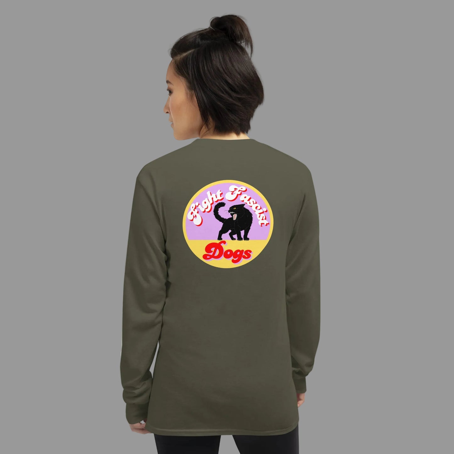 fight fascism long sleeved shirt with hissing black cat