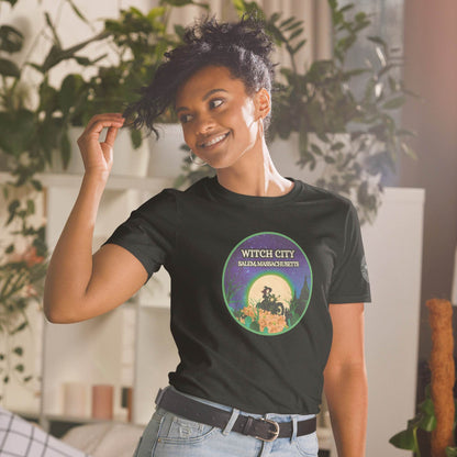 Vintage Motorcycle Witch Green Print Short-Sleeve Soft Unisex T-Shirt - Winter Island Trading Co.