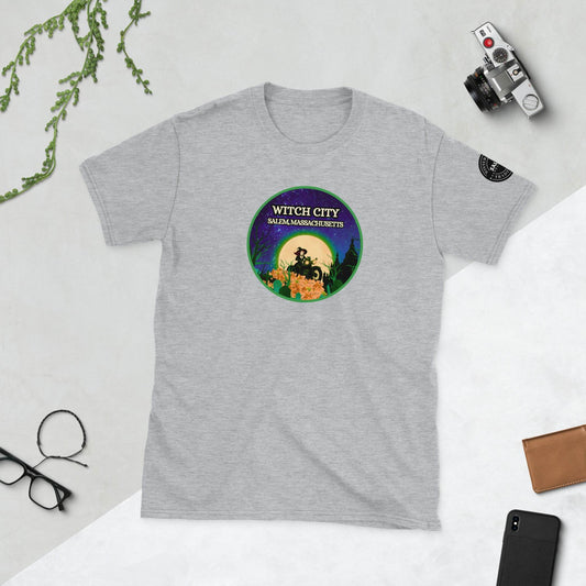 vintage Motorcycle Pinup Witch Green Print Short-Sleeve Soft Unisex T-Shirt - Winter Island Trading Co.
