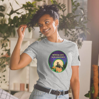 Vintage Motorcycle Witch Green Print Short-Sleeve Soft Unisex T-Shirt - Winter Island Trading Co.