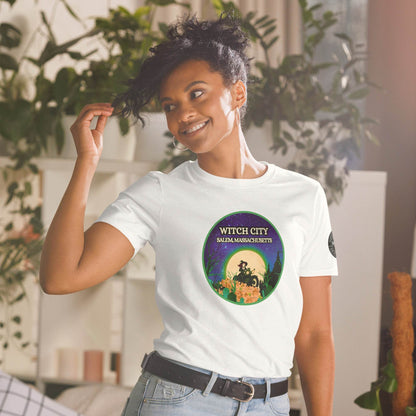 Vintage Motorcycle Witch Green Print Short-Sleeve Soft Unisex T-Shirt - Winter Island Trading Co.