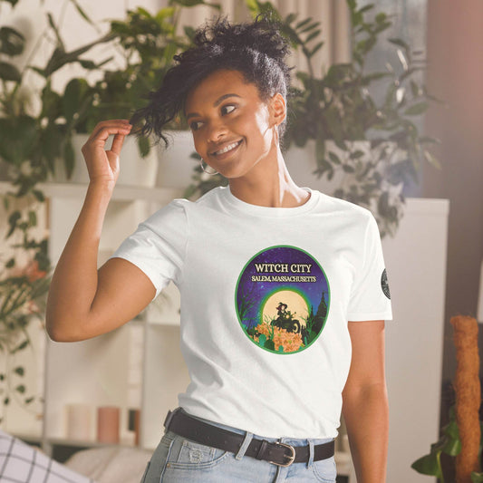Vintage Motorcycle Witch Green Print Short-Sleeve Soft Unisex T-Shirt - Winter Island Trading Co.