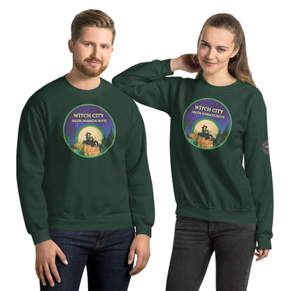 Vintage Witch City Pinup Witch on Motorcycle Unisex Super Soft Sweatshirt - Winter Island Trading Co.