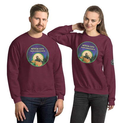 Vintage Witch City Pinup Witch on Motorcycle Unisex Super Soft Sweatshirt - Winter Island Trading Co.