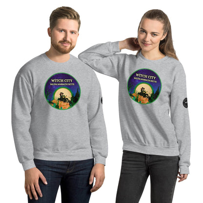 Vintage Witch City Pinup Witch on Motorcycle Unisex Super Soft Sweatshirt - Winter Island Trading Co.